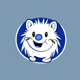 logo blue pencil line sketch of an English hedgehog with a happy smile, face in the center of the frame, semi profile, with sharp blue lines, no fill color just the outline, plain white background, in the style of loony tunes.