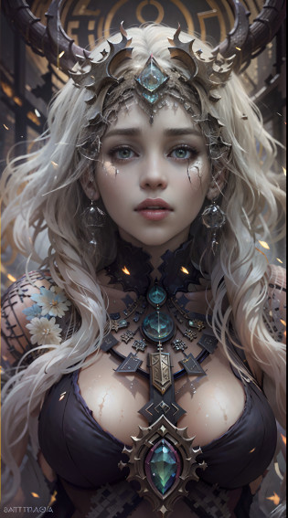 Satanic priestess Concept art portrait,Emilia Clarke,gigantic breasts, Olga Kvasha, Miho Hirano, hyperdetailed intricately detailed gothic art trending on Artstation triadic colors, textured skin, cold skin pores, Unreal Engine 5 detailed matte painting, deep color, fantastical, intricate detail, splash screen, complementary colors, fantasy concept art, 8k resolution, gothic deviantart masterpiec