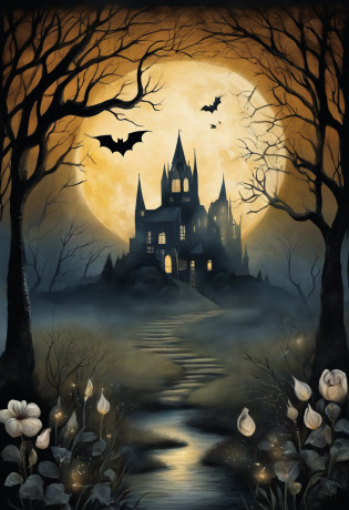 (best quality,4k,8k,highres,masterpiece:1.2),ultra-detailed,realistic:1.37,moonlit night scene,moonlit garden,twinkling stars,bat silhouette,foggy atmosphere,dark shadows,high contrast,moonlight,moon surface details,bat sign reflected on the moon,bat sign shining brightly,moonlight casting eerie shadows on the ground,hauntingly beautiful,batman symbol on the moon,ethereal,enchanted garden,nighttime magic,subtle magical glow,mysterious ambiance,soft moonlight illuminating the flowers,bat emblem radiating light,mystical elements,surrealistic,moon's surface texture,gothic undertones,dreamlike,breathtaking frame,moonlit pathway,gloomy and atmospheric,nighttime secrets,revealing the hidden,mysterious moonlight,awe-inspiring,nighttime wonder,moonlit beauty,dark and surreal,shadows dancing in the moonlight,fascinating moonlit garden,ethereal moonlit scenery,luminous night scene