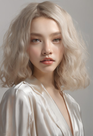 Professional?(4k photos:1.1) (Jeremy Ripking:0.3)?(Anna Dittmann:0.3)?(Ariane Mark:0.3)?(Sharp Focus:1.3)?high d�tails?((Pose Photo)), Full view, masutepiece, (White wall background), (reality: 1.2), 1 girl, 15 years old,(beatiful detailed eyes), ((Cute little nose) ), ((Very cute and beautiful girl)) , Detailed face, ((blush)),Silver hair, ((Ultra short hair)), Very short bob cut,Pretty eyes?drooing eyes? (Beautiful green eyes), ((eye line)),flat breast?  Fine mechanical parts, silky white skin, revealing cleavage?(Protruding buttocks: 1.35), ((Smile)), ((White panel wall background: 1.25)), (isometric: 1.0), in 8K, (High resolution: 1.5), ((Cute idol face : 1.5 )), (model poses: 1.5 ), looking in camera, (upward-eyed: 1.3), (Breathing ears),Wear (Tight shirt:1.2)?Beautiful Detail Face?(attractive young woman:1.3)?(Captivating:1.1)?Natural Breast?