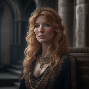 cinematic, photo, head and shoulder portrait photo, 1woman, solo, Kelly Reilly as a medieval fantasy noblewoman, blonde hair, elaborate hairdo, elegant rich medieval fantasy noblewoman's dark clothes, jewels, scheming, cruel, malevolent smirk, in a palace, Canon EOS 5D Mark IV, historical, fantasy, hyper detailed, accurate textures, realistic, skin pores