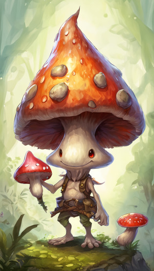((top-quality))?((tmasterpiece))?((Full body photo of anthropomorphic male mushroom))?((very simple background))?(Game character design)?Mushroom anthropomorphic monsters?(Moss and mushrooms merge with the body,)?luminous body?Beastman?Ornaments with mushroom motifs????Fighting posture