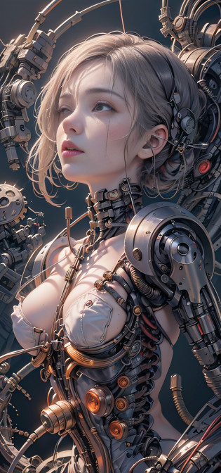 (Masterpiece, top quality, best quality, official art, Beauty and Aesthetics: 1.2), (1 Girl: 1.3), Very Detailed, Colorful, Most Detailed ((Super Detailed)), (Highly Detailed CG Illustration), (Very Delicate and Beautiful), (From the Front), Cinema Light, ((1 Mechanical Girl)), Single, Complete, (Machine-Made Joints: 1.2), ((Mechanical Limbs)), (Many Mechanical Tentacles), (Tied), (True), (True Nipples), (Blood Vessels Attached to Tubes), (Mechanical Vertebrae Attached to the Back) , (real breasts), (real, (exposed, ((mechanical cervical vertebrae attached to his neck)), (lying on his stomach), (legs open), (expressionless, (wires and cables connected to the neck: 1.2), (wires and cables connected to the head: 1.2) (character focus), science fiction, black background, (mucus: 1.5)