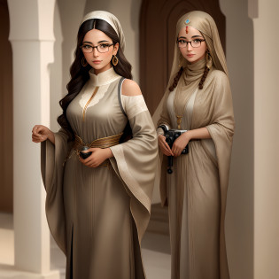 A stunning 28-year-old Moroccan woman with eyeglasses.
Composition: Focus on the upper body, showing the woman from the waist up.
Style: Hyper-realistic portrait photography.
Lighting: Soft, diffused lighting with gentle shadows to enhance facial features.
Environment: A minimalist studio setting with a plain background.
Mood: Confident and approachable.
Pose: The woman is standing straight, shoulders relaxed, and looking directly at the camera.
Attire: Stylish and elegant clothing that reflects Moroccan culture.
Accessories: The eyeglasses should be trendy and complement the woman's face.
Hair: Long, flowing hair with natural waves.
Makeup: Subtle and enhancing, highlighting the woman's natural beauty.
Camera Setup:

Camera: High-resolution DSLR camera.
Lens: 85mm portrait lens to capture fine details and create a shallow depth of field.
Aperture: Wide open, around f/2.8, to create a beautiful bokeh effect and draw attention to the woman's face.
Shutter Speed: Adjust according to the lighting conditions for optimal exposure.
ISO: Set to the lowest possible value for minimal noise and maximum image quality.
Tripod: Use a sturdy tripod to ensure sharpness and stability.
Post-Processing:
Retouching: Enhance skin tones and details while maintaining a natural look.
Color Grading: Opt for warm tones to complement the woman's complexion and the overall atmosphere.
Sharpening: Apply selective sharpening techniques to bring out fine details, particularly in the eyes and eyeglasses.