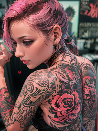 tmasterpiece?HighestQuali?A high resolution?1girl?Alafeld woman tattoos on her arm with a tattoo machine? tattoo artist? ink on skin? Tattoo ink? Award-winning tattoos? Surreal and complex? Body modification? Luminescent tattoo? Surreal tattoos? Highly realistic and complex? tattoos all over the skin? hyper realistic tattoo? tattoo art? ink? traditional ink? Detailed neon tattoo?