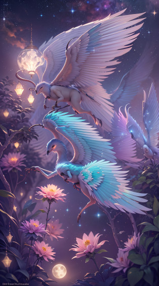 (best quality,4k,8k,highres,masterpiece:1.2),ultra-detailed,(realistic,photorealistic,photo-realistic:1.37),fantasy,surreal,beautiful detailed wings,enchanted atmosphere,glowing,magical night,flying,ethereal beauty,glittering stars,dreamlike,serene,[nature],[astronomy],[fantasy creatures],[mysterious],[night sky],[moonlight],[soft glow],[luminous],mystical,peaceful,otherworldly,graceful motion,[moon],[milky way],[twinkling lights],[fairies],whimsical,celestial beings,enchanted forest,harmonious,pastel colors,luminosity,dancing in the sky,glittering dust,celestial,celestial bodies,lush foliage,majestic,celestial bodies,enchanted world,lunar magic,hazy atmosphere,illuminated,gossamer wings,illumination,shimmering,multicolored wings,dynamic composition
