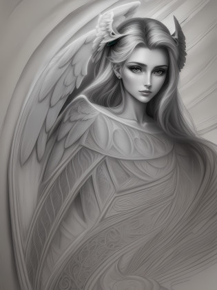 drawing of a woman with wings on her head, portrait of a beautiful angel, of a beautiful angel girl, beautiful female angel, winged girl angel, beautiful angel, angel girl, beautiful angel, angelic, tall female angel, by Randy Vargas, pencil and ink, pencil sketch, angel, fantasy drawing, a pencil sketch, possibly an angel, an angel,  colored --auto --s2