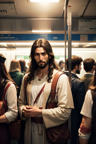 Photo of Jesus Christ and the apostles in the subway queue