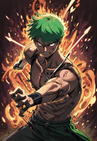 Design a gripping poster featuring zoro from 