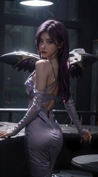 1girll?Kai'Sa?league of legend?Casa?Purple wings?Deep purple hair?Purple eye?Serious expressions?intense glare?looking at viewert?from back??dynamicposes??(Wings of the Void)?arma?tmasterpiece?the Extremely Detailed CG Unity 8K Wallpapers?best qualtiy?32K?Focus Clear?Cyber City?neonlight?light circles?Void Realm?Anger to the bone?dewpoint?frontage?lovemaking?Shy?perspire?spread thighs?Watch in a trance?Get wet all over your body?Looming