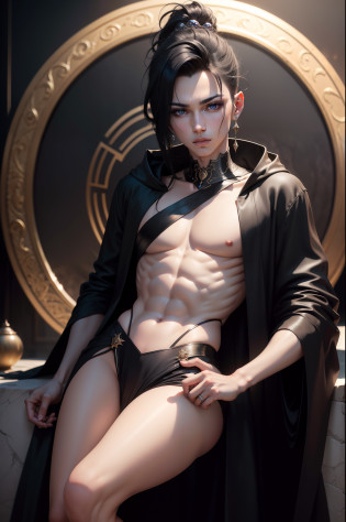 Androgynous boy wearing a black robe, Incarnation of a Deity related to the moon, joias de pedra roxa, arte assombrosamente bela, Corujas, RPG, fantasia, longos cabelos, Estilo anime, Perfect lips, pele de porcelana, HDR, UHD, 64 mil, studio lighting, realista, hyper realistic, simetrical face, Motor irreal, Bokeh, high - resolution scan