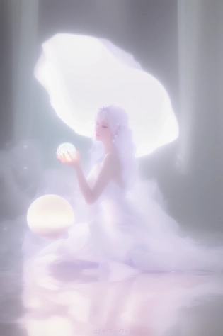 arafed woman in a white dress sitting on a floor with a crystal ball, ethereal fairytale, ethereal fantasy, ethereal and dreamy, ethereal beauty, very magical and dreamy, dreamy and ethereal, ethereal! ! ! ! ! ! ! , ethereal! ! ! , soft ethereal lighting, very ethereal, of ethereal fantasy, ethereal and dreamy theme, fantasy photoshoot, ethereal essence, aesthetic! ! ! ! ! ! female genie