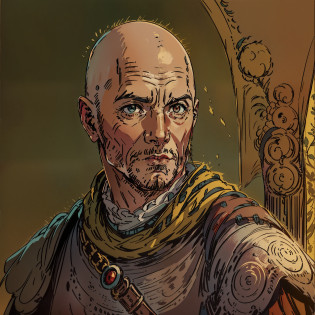 Patrick Stuart, Assistente de Bald, castelo, Personagem de RPG, fantasia medieval, fechar retrato, deserto