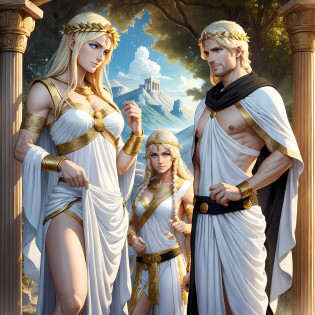 (two goddesses) and (one male god) are just arrived at Mt.Olympus, 