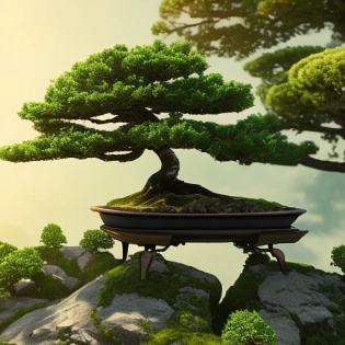 octane render of a bonsai with a tree house, finely detailed, hd, 8k