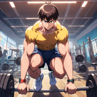 Saitama, One Punch Man, Masculino, Working out intensely in a bodybuilding gym