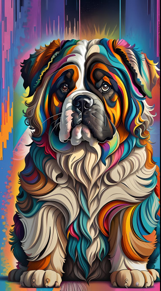 (St. Bernard Dog  ),(melhor pose),(best angle), (better expression), Eduardo Kobra acolchoamento ,multidimensional geometric wall PORTRAIT, arte, Chibi,
Yang08k, lindo, Colouring,
Primary works, qualidade superior, melhor qualidade, Arte Oficial, Beautiful and Aesthetic, pelos coloridos,
