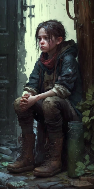 Ellie from The Last of Us, very detailed dsytopian scene, teenage, girl::1 The Last of Us, very detailed dsytopian scene, adult, male::1 dark lighting, eerie, fungus, vegetation, style of Charlie Bowater and Gabrielle Ragusi, artstation --s 500 --q 2 --uplight --no long neck --no long anatomy --no extra anatomy --no double face --ar 1:2