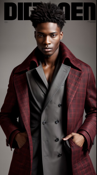 a black model with African facial features posing elegant for digital magazine cover editorial photo, wearing winter clothes, ultra modern plaid wool overcoat, intense vivid colors, detailed, haute couture, ultra detailed finishes, cute look, intricate details, magazine cover editorial style photo, high fashion, apply editorial environment, masterpiece, highest quality,  ultra detailed, high definition,