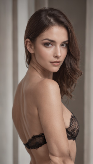Portrait of a beautiful woman in sexy black lingerie, Cadena de Brasil, Balconette bueno, Ropa interior de lujo, cuarto oscuro con ventana, luz de ventanatetas naturales, Cuerpo apretado de diminuto, cuerpo bronceado, cabello rubio, ojos azules, Collares, jewely, Piel detallada, Cara detallada, 5 dedos, cuerpo completo, Head to feed,Retrato de, from the rear, Vista posterior, Cinematographer, realista, fotorrealista, Hiperrealismo , 8k, Altamente detallado, Arte de color RAW de alto detalle, fuzzy lighting , cinematic lighting, romantic lighting,