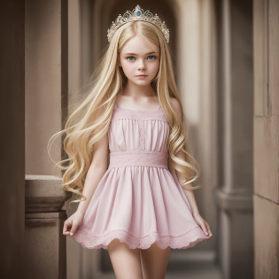Child face, Elle Fanning, blonde haired girl (11 years old) with a tie seat on a bench, blonde - princess haired, lovely languid princess, gorgeous young model, beautiful princess, beautiful female princess, a dazzling young ethereal figure, princess portrait, with long blonde hair, portrait of a princess, long blonde hair and big eyes, princess portrait,  Beautiful young girl, long blonde hair and big eyes, cute face, pink skin, best quality, ultra high resolution, (photorealistic), (detailed face and eyes), award-winning photographer, sharp focus, realistic lighting