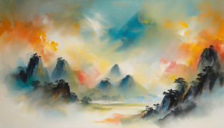 Ancient Chinese landscapes?mountain ranges?rios?Auspicious clouds?rays of sunshine?tmasterpiece?super detailing?Epic composition?hyper HD?high qulity?extremely detaile?offcial art?Unity8k wallpapers?super detailing?Intentional realm, 32k -- v 6