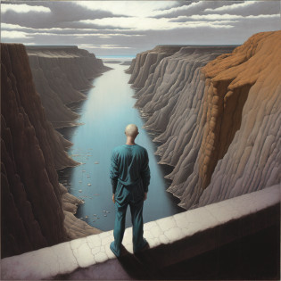 ballpoint pen drawing flashing dry suspension oil cuboid of a Nephilim Figurative concrete textured Chrome Rusty MS-Paint  acrylic impasto penknife teal gray brown nacreous clash color collage 

A man Stands at the edge of the canyon

exterior moonladen lagoon atmosphere location locale

Chie Yoshii grisaille brunaille Chiaroscuro sfumato impasto
Rockwell Kent Odd Nerdrum