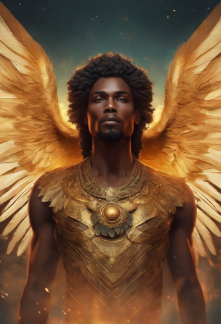 An 8K high-definition portrait of an African black man, anjo de 18 anos, de corpo inteiro, beleza do Deus Ebano, beleza de um deus, muito bonito ((Um homem africano negro,  anjo)) A black angel man with several majestic wings, cabelos longos e cacheados, Deus do Mar, Deus do Oceano, Luthien, arte de deus, Deus da mitologia grega, Deus da Lua, Deus do amor e da paz, deus bonito, Mitologia do Deus da Terra, o deus Eros, Um retrato impressionante de um deus, Frank Kelly Freas, Estilo Karol Bak, ((beautiful face)), Ultra Definition, melhor qualidade, 32k ultra | | | | | ||, Ultra HD | | | | | |