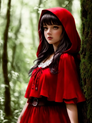 (little red riding hood), walking through the forest, beautiful detailed eyes, (eyelashes:1. 1), ((8k, RAW photo, highest quality, masterpiece), High detail RAW color photo professional close-up photo, (realistic, photo realism:1. 4), (highest quality), (best shadow), (best illustration), ultra high resolution, highly detailed CG unified 8K wallpapers, physics-based rendering, cinematic lighting)