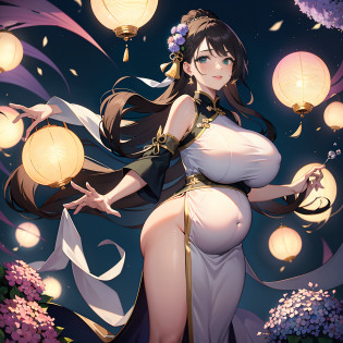 Masterpiece, Best quality, Night, full moon, 1 girl, Mature woman, Chinese style, Ancient China, The beautiful man looked at her pregnant belly and smiled, Big Baby Bump pregnant, Bigboobs, Nippur,Big black balloon big pregnant belly, Big Pregnant girl, Largest Belly of Pregnant, Huge Pregnancy, Huge 60 months gestational belly?Brown hair, Princess cut, Single strips of fried dough twisted braid, Coiled hair, Double ball head, Light pink lips, calm, Intellectual, mid hair, green pupills, Hairpin, hydrangea,