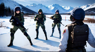 PMC, CQB, CQC, assault rifle, battle girl, snow mountain, white clothes