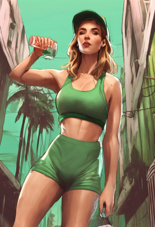 Beautiful woman wearing a green baseball cap?A glass of juice in his hand, Photo fit, Green baseball cap, Good exercise, personal profile picture, green cap, cottagecore!! body fitness, sport bra and shorts, martelo, Cut shirts and strong abs, Sports bra, Physical : tinyest midriff ever, brassier, Suitable for girls, With cap