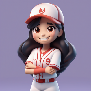 emoji pack?A girl wearing a baseball uniform, with a hat, long black hair, good smile, 3D Pixar character style, rocks, super detail, gradient background, soft colors, soft lighting, high detail, art station, art, ip, blind box, 8k, best quality, 3d, c4d, blender