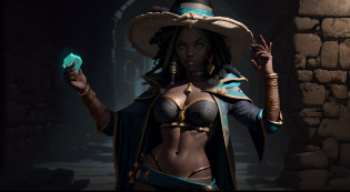 obra maestra, mejor calidad, senna , bestida de bruja, sombrero de bruja, contra la pared, mirando al espectador, pose sexi, ropa sensual, cuerpo completo, fondo magia oscura