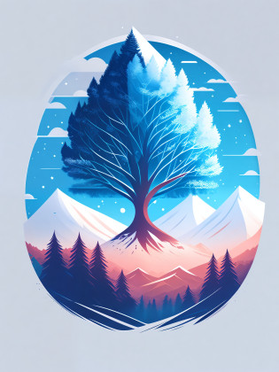 a spruice tree in a winter landscape, tshirt design, rzminjourney, vector-art