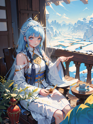 ((chef-d'work, beste-Qualit)), (1fille), (seulement), (Accent sur les femmes), (Ahoge, cheveux noir, cheveux longs), yeux noirs, ((tenue traditionnel ), debout, fond blanc, arm behind back, In the remote mountains of Kazakhstan lived a powerful shaman named Aya. She was known throughout the region for her wisdom..., its deep connection to the natural world and its ability to heal the sick and protect the vulnerable. Aya's clothes were a symbol. de son pouvoir et de son statut, adorned with intricate patterns and symbols that had deep meaning for its people.

Un soir d'hiver, Aya was sitting on top of a snowy field, Lost in thought as she watched the endless expansion of white. She was in a state of deep meditation..., se connectant avec les esprits de la terre et cherchant des conseils pour son peuple. , She felt a presence near her, et elle ouvrit les yeux pour trouver une jeune femme debout devant elle.

La femme, dressed in similar shamanic attire, introduced himself as Kokhara, un autre chaman d'une tribu voisine. Kokhara had heard of Aya's wisdom and had come to her for advice on an issue of great importance to her people...... Aya greeted Kokhara with a warm smile and invited him to sit next to her......

As they sat together, Aya listened attentively to Kokhara share the struggles of her people.... The earth is drying up, Animals have disappeared and crops have failed. Kokhara savait que quelque chose n'allait terriblement pas, mais elle ne savait pas quoi faire. Aya listened with compassion and understanding, Then she started talking.

