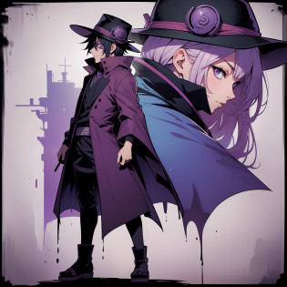 a silhouette of a man with a hat and cloak standing in front of a purple background, character silhouette, silhouette!!!, detailed silhouette, cel shadow, shalltear from overlord, shadow, wallpaper!, complete darkness background, anthropomorphic silhouette, madara uchiha, profile picture 1024px, silhouette :7, joker as naruto, closeup!!!!!!