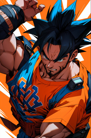 Obra prima, Goku merged with Wolverine, por marvel, Goku misturado com wolverine, detalhes intrincados, melting, 8k, dslr, cinematic, fitnes, musculoso, com garras, cyberpunk