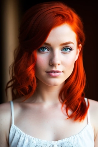 red hair, (8k, RAW photo, highest quality), (epic realistic:1. 7), pretty girl, (detailed eyes:1. 2), (looking away from the camera:1. 4), (highest quality), (best shadow), intricate details, cinematic, ((skin:1. 4)), interior, (long ponytail ginger hair:1. 3), detailed, muted colors, freckles, (tight t-shirt:1. 2)