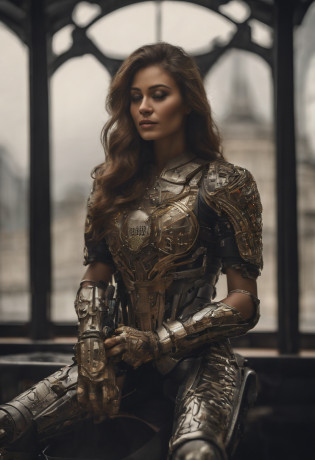 (8K?top-quality??masterpiece:1.2)?(reallistic?Photorealsitic:1.37)?The ultra-detailliert?superrealism?Anatomically correct woman?Female robot?Mechanical fuselage?Cable Tubing?wiring?mechs?cyberpunked?Lots of skyscrapers?City of the Future?maglev?Beautifully cropped backgrounds