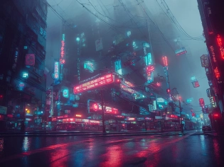 gigant octopus , 35mm f2, rainy foggy cyberpunk city neo tokyo, cinematic lighting, reflections, 4k, hyperrealistic, focused, high details, unreal engine 5, cinematic, octane render, ray tracing, landscape, detailed simon stalenhag landscape