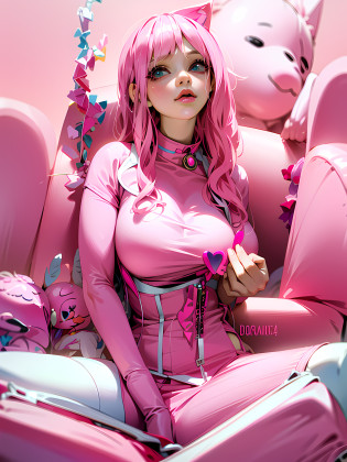there is a woman sitting on a couch with a pink shirt, pink body, ((pink)), bubblegum body, belle delphine, pink body harness, pink pastel, pink girl, pastel pink, pink clothes, pink vibe, ulzzang, faded pink, kawaii aesthetic, some pink, y 2 k cutecore clowncore, aesthetic cute with flutter, tumblr