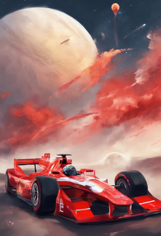 A red and white F1 car Chinese aerospace rocket F1 car co-branded F1 car surface has the words 