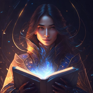 photogenic woman holding a magical book| magical glowing trails| light dust| fantasy robes| highly detailed fantasy art| cinematic lighting| sharp focus| unreal| render| 4k