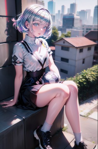 :0,Anime girl sitting on a ledge with a soccer ball, menina bonita do anime agachamento, menina anime sedutora, anime moe artstyle, (menina anime), menina anime, menina anime atraente, 4 k manga wallpaper, Estilo anime 4K, menina bonita do anime high school, menina anime bonito, Arte de anime realista, Ilya Kuvshinov com cabelo longo, menina anime bonita,Diamante, cabelos multicoloridos, olhos multicoloridos