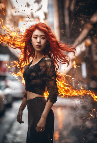portraiture, Broken glass effect, Vivid yellow flame, Ethereal sparks, Mesmerizing colors, A beautiful Japanese woman who is fierce and elegant, Strong gaze, Flowing fiery red hair, Dynamic aerial pose, Broken environment, Urban chaos background, cinematic backlighting, Strong contrast, postapocalyptic vibes, 85mm prime lens, Canon EOS R6, Wide aperture, HDR enhancement, 4K ???, Visual storytelling, Emotional intensity, The phoenix appears. ::n_ The color is not good, , Manga Girl, ?.?.?.?.3D, Ugly, jpg artifacts, anime big breast, Cartoon, Worst quality, Low quality, EasyNegative, picure, a sketch, Normal quality, airbrush, Makeup cropping, Deformed, Deformed, Noisy, Blurry, contortion, Semi-realistic, ....CGI, Renders, Sketch, watermarked, Bad proportions, unfocused, Hazy, bblurry, Copy a face, manicured, cut, shorten, contortion, deformity, deformity, Copy, Copy, Reproduce, Compression artifacts, Digital noise, pixilated, standard deviation, Below standard grade, branding, logo, Minimum standards, Worst grade, Worst resolution, Supersaturation, Oversaturation, badly drawn, strange colours, Blurry, Glaring shadows, extra limb, Muscular, Painting, the number, Renders, anime big breast, Sketch, Saturated, frame, Border, Side, Trim, casing, Deformed, gross proportions, limb deformity, cheesy, smooth, plastic, low res, Float, poor lighting, Poor composition, underexposed, Poor contrast, Low contrast, flat lighting, Glaring shadows, Blow highlights, Crushed blacks, color shift, Colored tassels, color difference, Moir� pattern, Portate, Posterization, noise, Compression artifacts, Barely, Bad anatomy, Bad proportions, fusedfingers, incorrect hands, Extra fingers