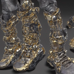futuristic balenciaga sneakers, nft art, highly detailed, hyper realistic, a ton of bussdown iced gold bling in wallace & gromit strata - cut claymation, ultra realistic, concept art, intricate details, serious, highly detailed, photorealistic, octane render, 8 k, unreal engine