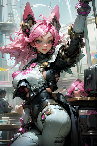 there is a woman with pink hair sitting on a table,  ((Big Boobs:1.8) ),  girl cosplay, anime cosplay, cosplay, seductive anime girl, sakimichan frank franzzeta, belle delphine, anime girl in real life, cosplay photo, with pink hair, elegant glamourous cosplay, glamourous cosplay, haruno sakura, anime inspired, full-cosplay, professional cosplay