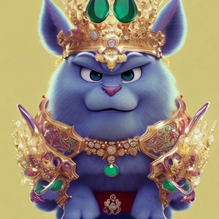 Pixar style, realistic, Chinese style super cute [animal], emerald crown, costume wearing, royal costume, gold accessories, lifelike, metal design, cute eyes red, cute tail, delicate hands, delicate feet, super details, lots of crystal flowers, moonlight effect, real, ultra HD complex details, beautiful, Aurora, panoramic, full body shot, posture, Stand, smile happily, occine value light safe, blue Ultra HD quality 16K, HD --v 4