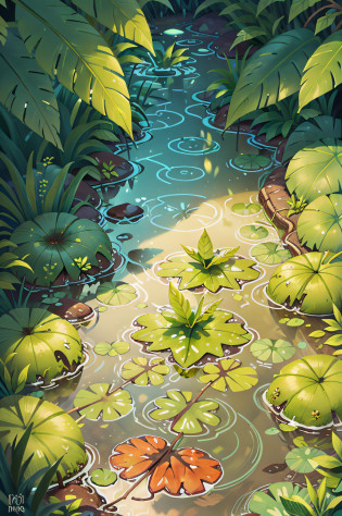water puddles?A puddle of water on the leaves?A puddle of water